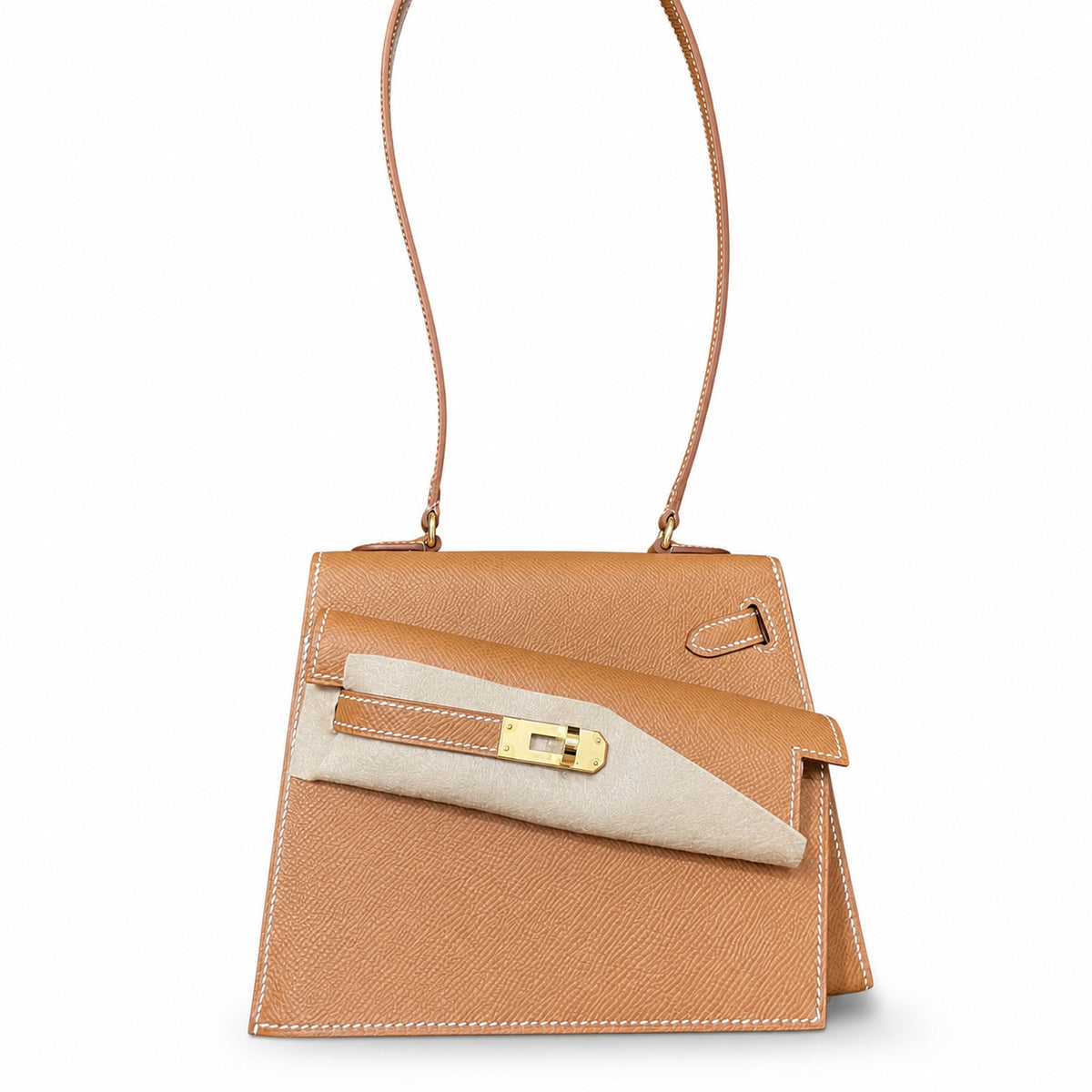 Kelly Desordre 20cm Sellier double-sided Epsom original palm print leather ck37 Golden Brown Gold Gold Buckle GHW top hand sewing — Double-Sided Structured Handbag