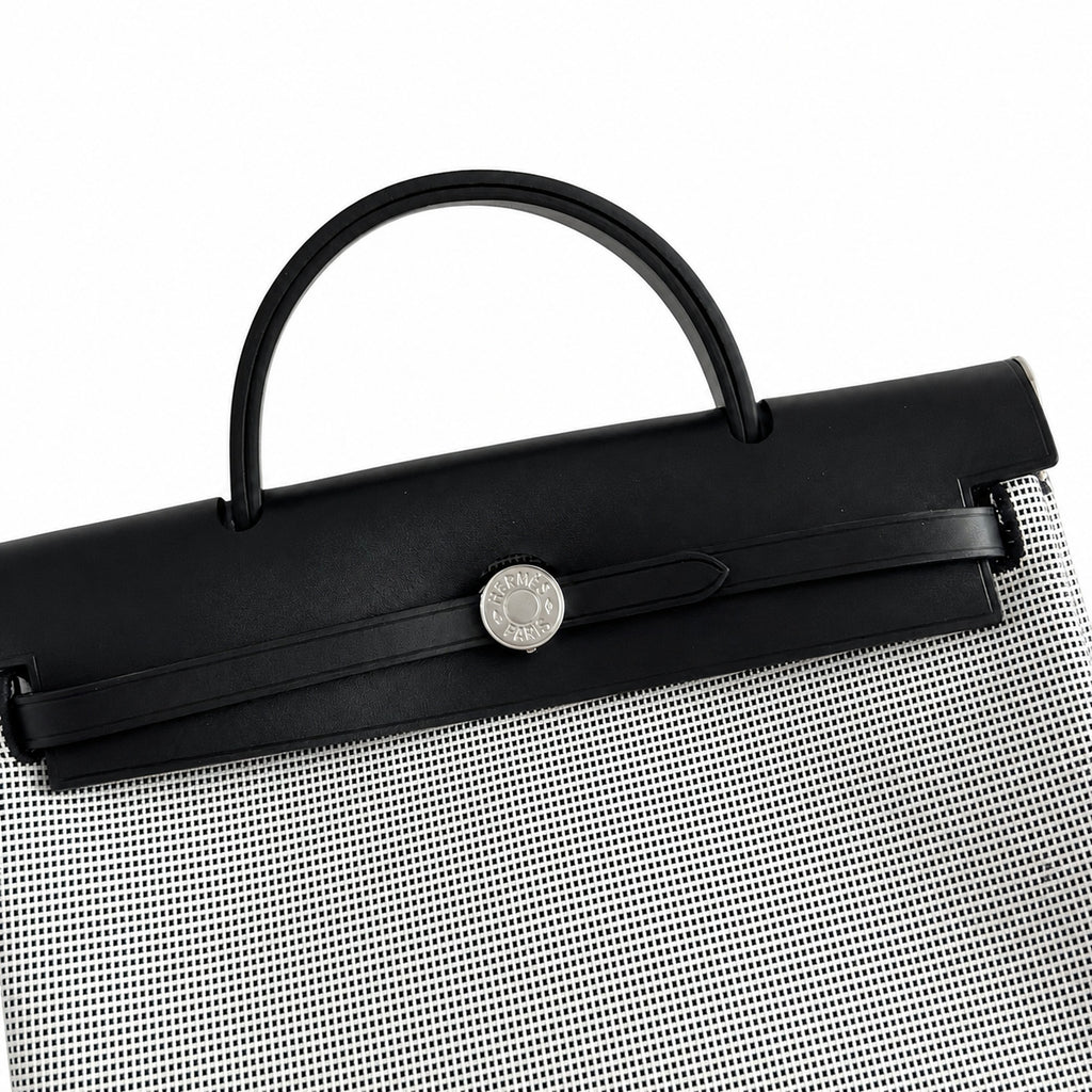 Structured Canvas Shoulder Bag with Leather Trim: Herbag 31cm Saddle-Inspired Canvas Body with Leather Handle and Shoulder Strap