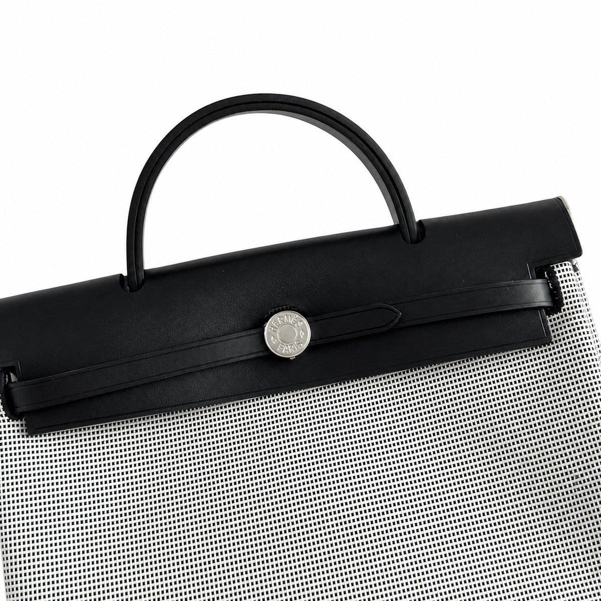 Structured Canvas Shoulder Bag with Leather Trim: Herbag 31cm Saddle-Inspired Canvas Body with Leather Handle and Shoulder Strap
