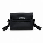 Kelly Messenger messenger bag for men and women, Black Silver Buckle, imported leather, all-steel hand-waxed thread, the highest cost-effectiveness — Versatile Structured Bag