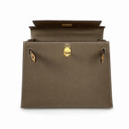 Classic Hand-Carry Silhouette: Kelly 25 Elephant Gray Epsom Gold Buckle, fully handmade with wax thread