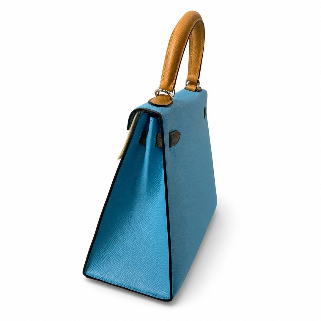 Kelly 25 northern blue color matching Epsom Silver Buckle handmade — Classic Hand-Carry Silhouette
