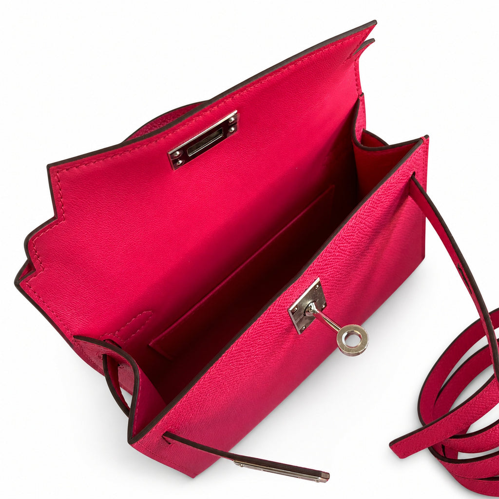handmade Mini Kelly II 19cm imported Epsom Leather Pink Silver Buckle — Distinctive Petite Bag
