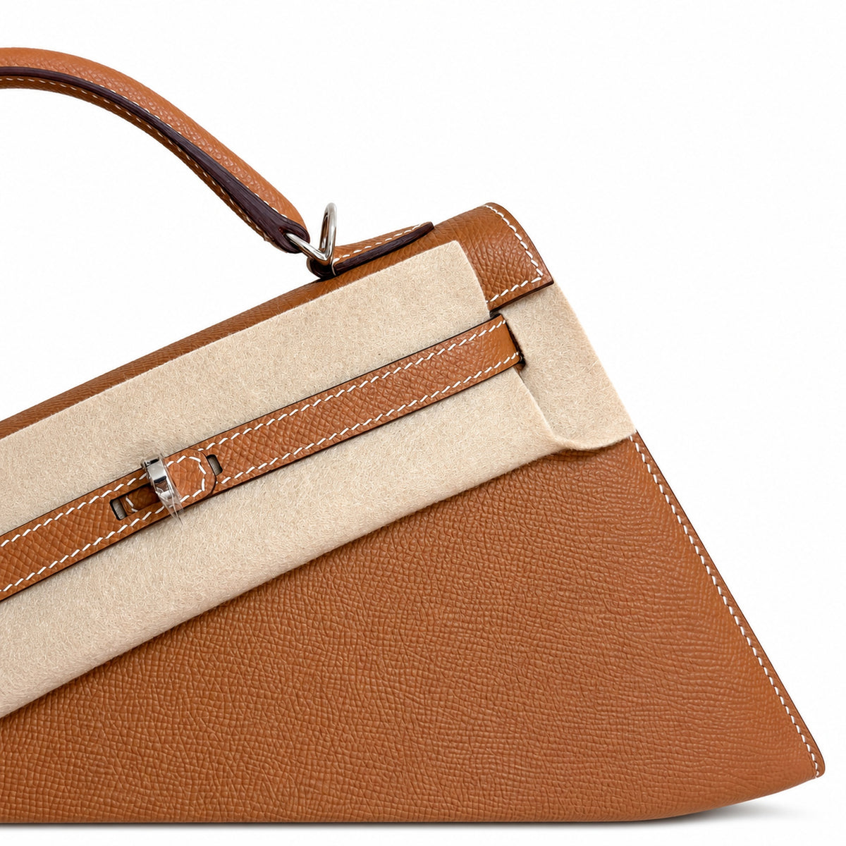 Golden Brown, Gold and Silver buckles, Kelly 25, imported Epsom — Polished Structured Handbag