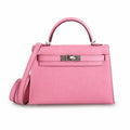 Kelly mini 2nd generation collection 19cm Epsom palm print leather Silver Buckle series — Small Structured Carry Style