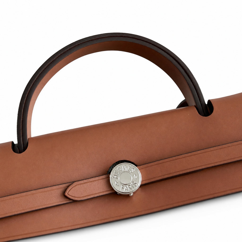 Herbag 31cm Saddle-Inspired Canvas Body with Leather Handle and Shoulder Strap — Canvas Body, Leather Handle and Shoulder Strap