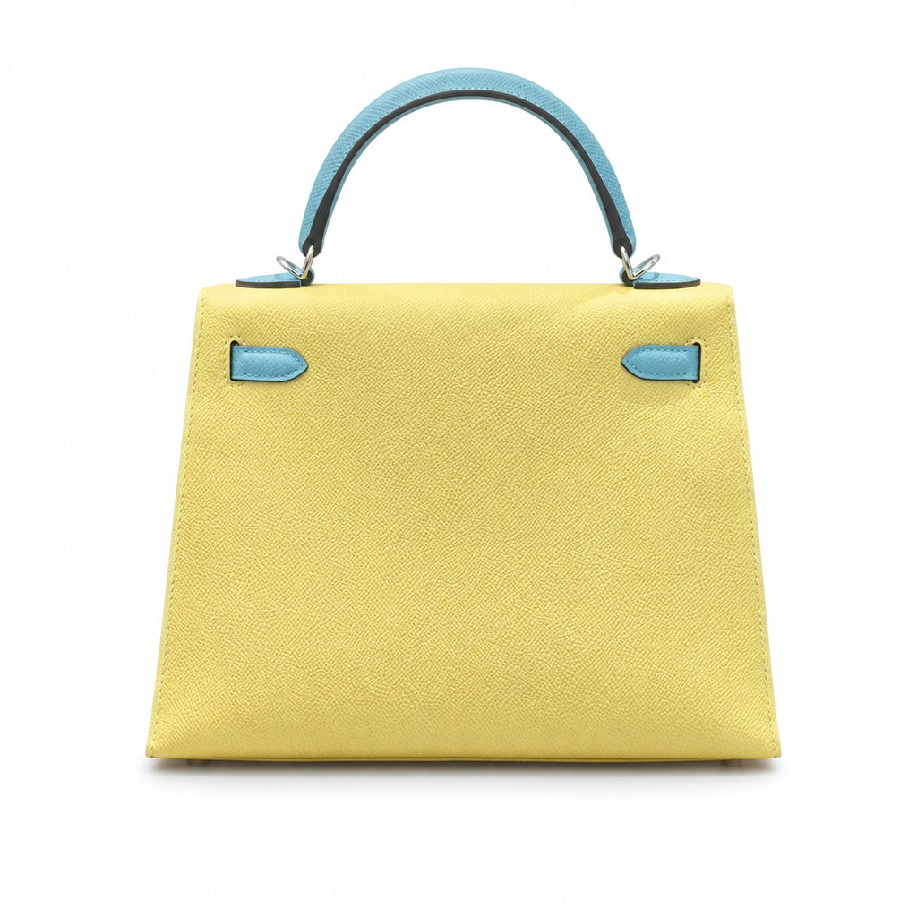 Kelly 28cm Epsom Leather C9 Soufre goose egg yolk 3P BlueAtoll macaron blue top handcraft — Polished Structured Handbag