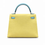 Kelly 28cm Epsom Leather C9 Soufre goose egg yolk 3P BlueAtoll macaron blue top handcraft — Polished Structured Handbag