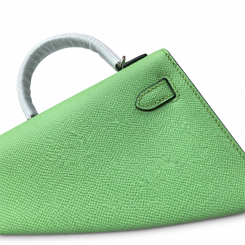 Streamlined Mini Handbag: second generation Kelly 19cm imported Epsom Leather avocado green Gold and Silver Buckle wax thread