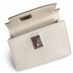 handmade Mini Kelly II 19cm imported Epsom Leather cream White Silver Buckle — Elegant Compact Carry Style