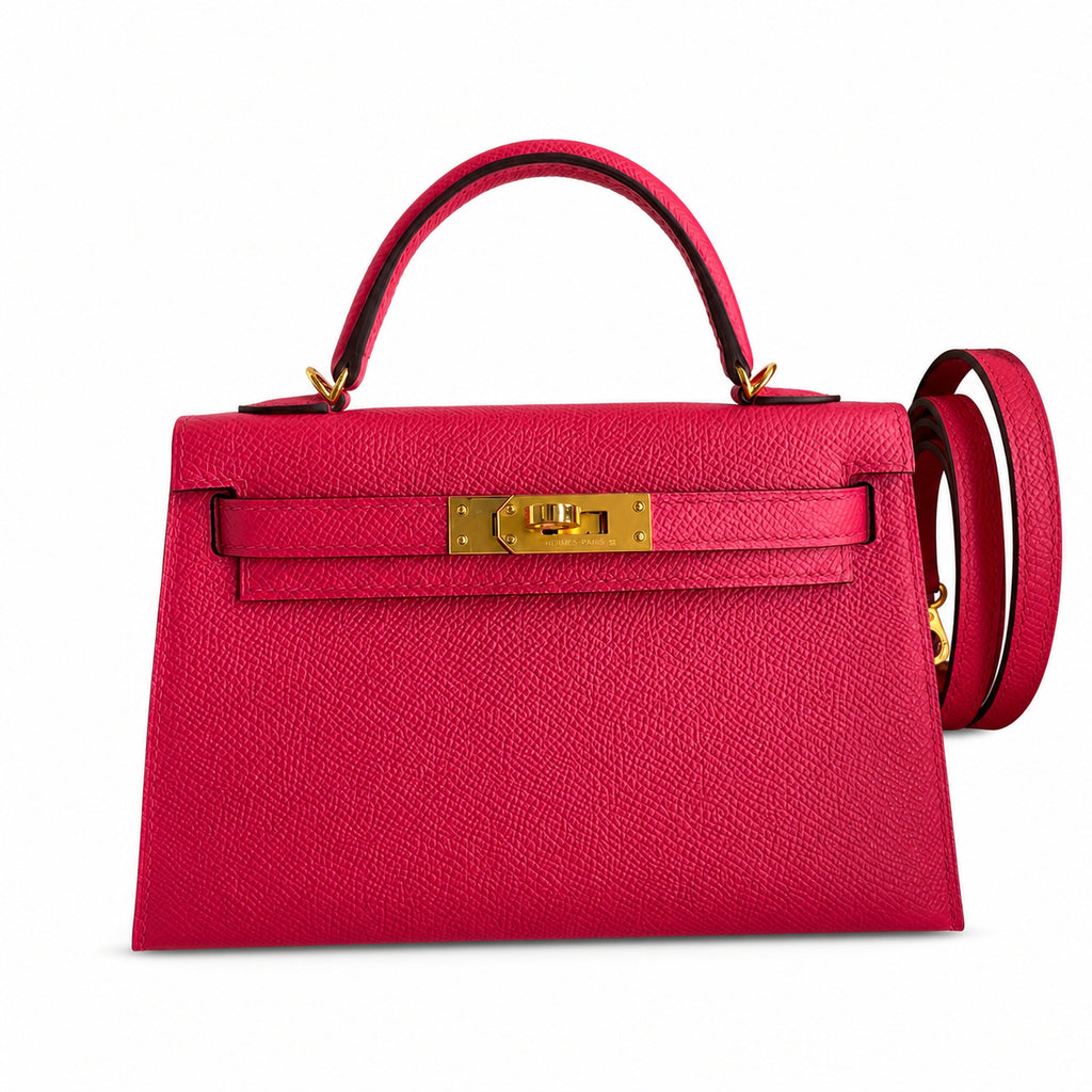 handmade Mini Kelly II 19cm imported Epsom Leather ultimate Pink Gold Buckle — Sophisticated Small-Scale Bag