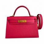 handmade Mini Kelly II 19cm imported Epsom Leather ultimate Pink Gold Buckle — Sophisticated Small-Scale Bag