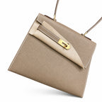 Kelly Desordre 20cm Sellier double-sided Epsom original palm print leather ck18 Elephant Gray Etoupe Gold Buckle GHw top hand sewing — Elegant Structured Carry Style