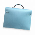 Kelly briefcase 38cm Epsom Leather 75 Bleu Jean denim blue top handcraft — Polished Hand-Carry Briefcase