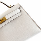 handmade Mini Kelly II 19cm imported Epsom Leather cream White Gold Buckle — Streamlined Mini Handbag