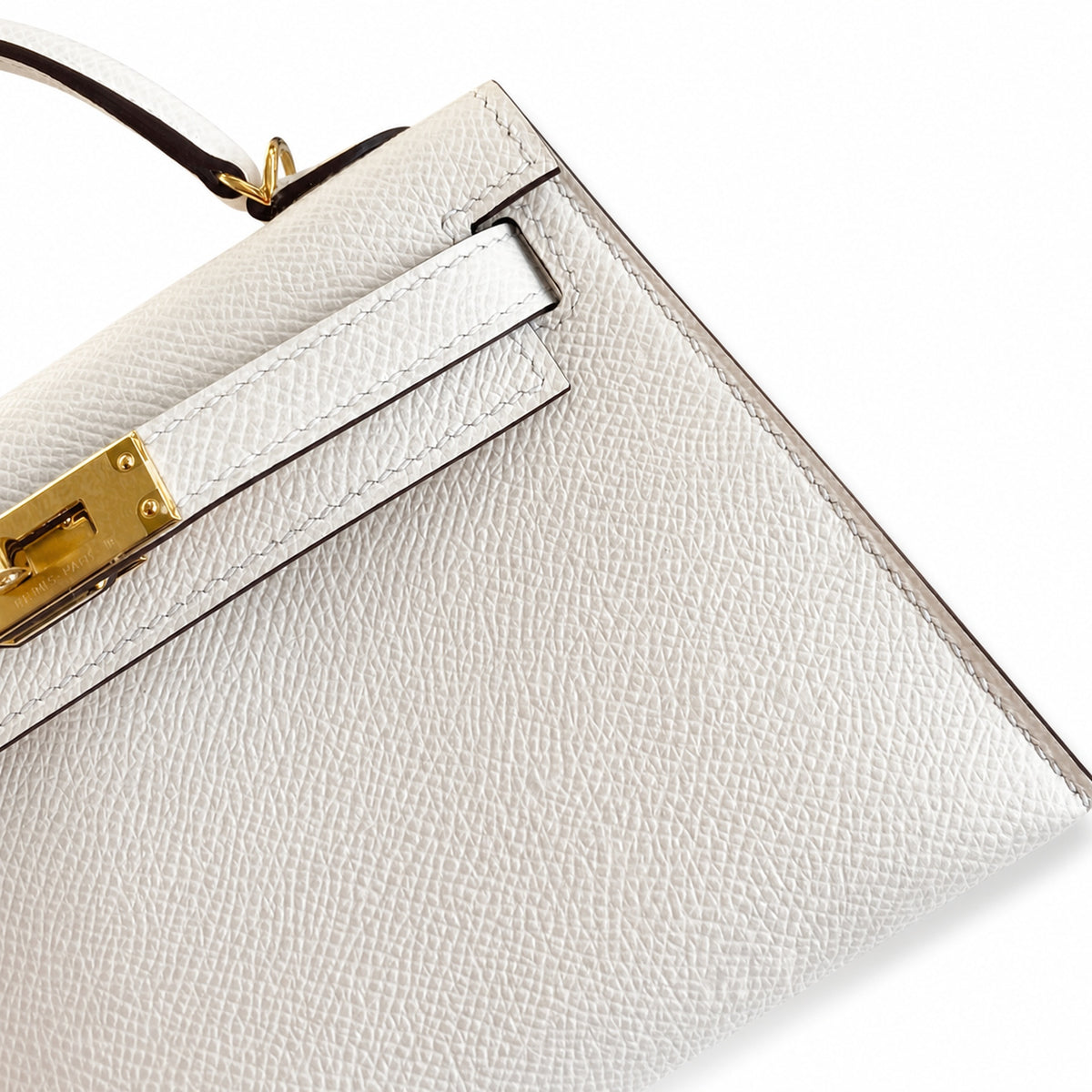 handmade Mini Kelly II 19cm imported Epsom Leather cream White Gold Buckle — Streamlined Mini Handbag
