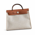 Herbag 31cm Saddle-Inspired Canvas Body with Leather Handle and Shoulder Strap — Versatile Canvas Shoulder Carry