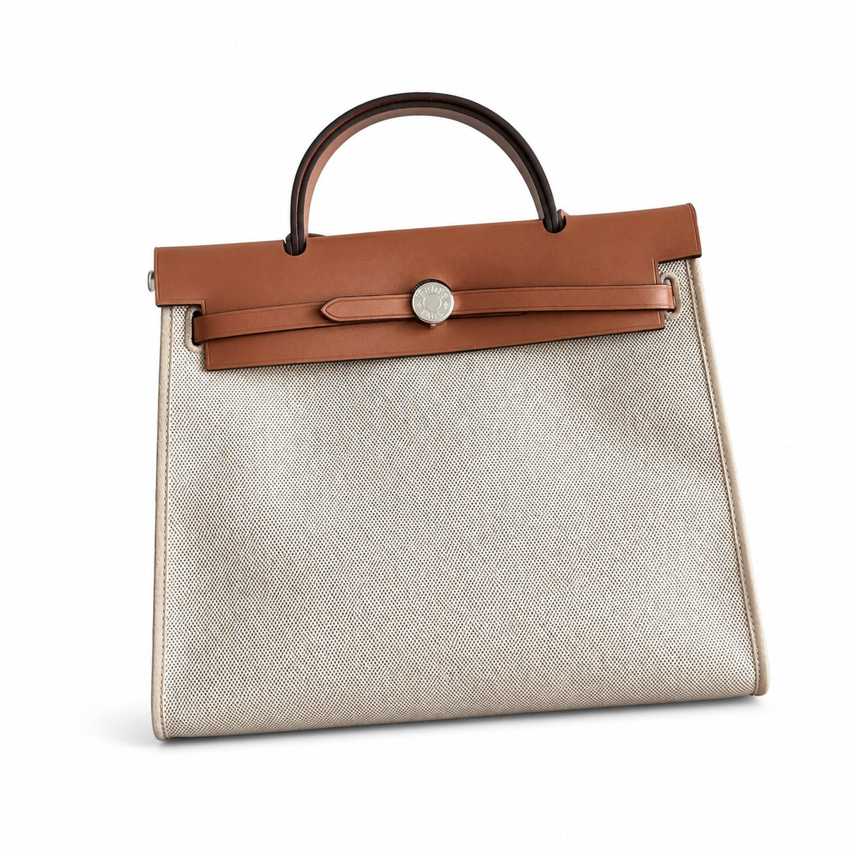 Herbag 31cm Saddle-Inspired Canvas Body with Leather Handle and Shoulder Strap — Versatile Canvas Shoulder Carry