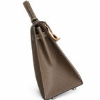 Elephant Gray, Gold and Silver buckles, Kelly 25, imported Epsom — Structured Top-Handle Handbag