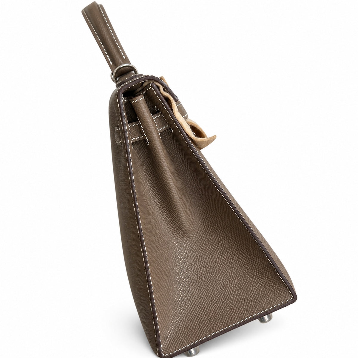 Elephant Gray, Gold and Silver buckles, Kelly 25, imported Epsom — Structured Top-Handle Handbag