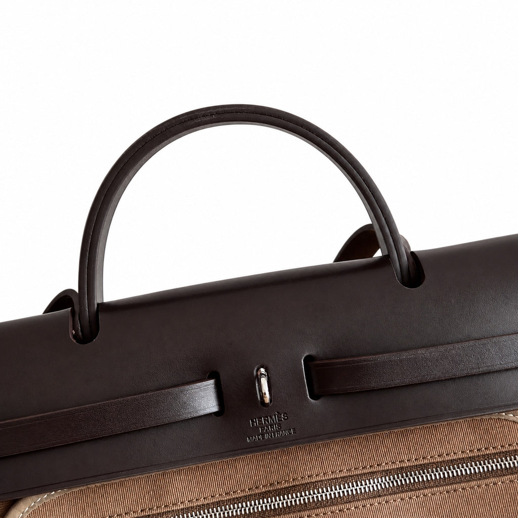 Herbag 31cm Saddle-Inspired Canvas Body with Leather Handle and Shoulder Strap — Classic Canvas Body and Leather Straps