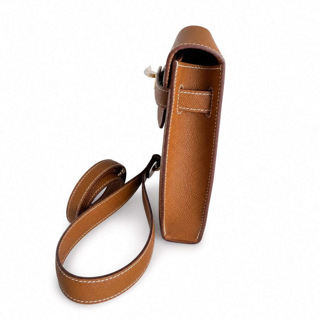 Kelly depeches25 Golden Brown Epsom Gold Buckle handmade men's — Sophisticated Compact Carry