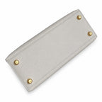 Milkshake White, Gold Buckle and Silver Buckle, Kelly 25, imported Epsom — Polished Structured Handbag