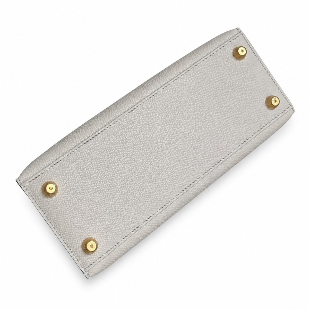 Milkshake White, Gold Buckle and Silver Buckle, Kelly 25, imported Epsom — Polished Structured Handbag