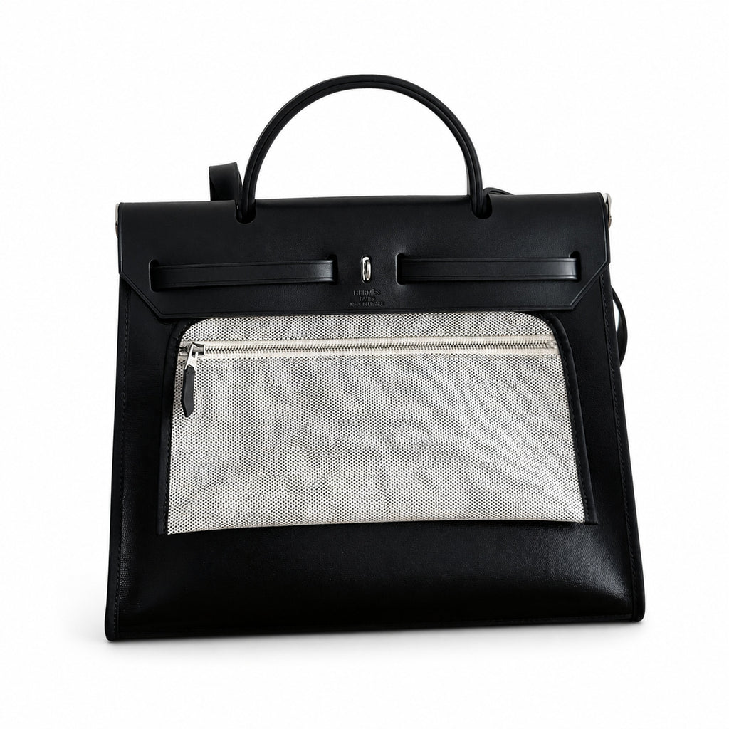 Elegant Leather-Accented Canvas Bag: Herbag 31cm Saddle-Inspired Canvas Body with Leather Handle and Shoulder Strap