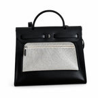 Elegant Leather-Accented Canvas Bag: Herbag 31cm Saddle-Inspired Canvas Body with Leather Handle and Shoulder Strap