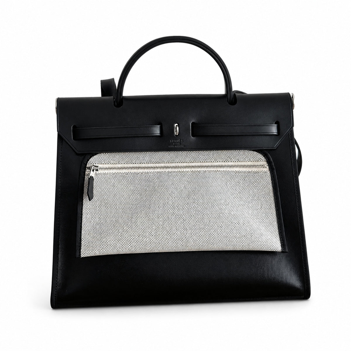 Elegant Leather-Accented Canvas Bag: Herbag 31cm Saddle-Inspired Canvas Body with Leather Handle and Shoulder Strap