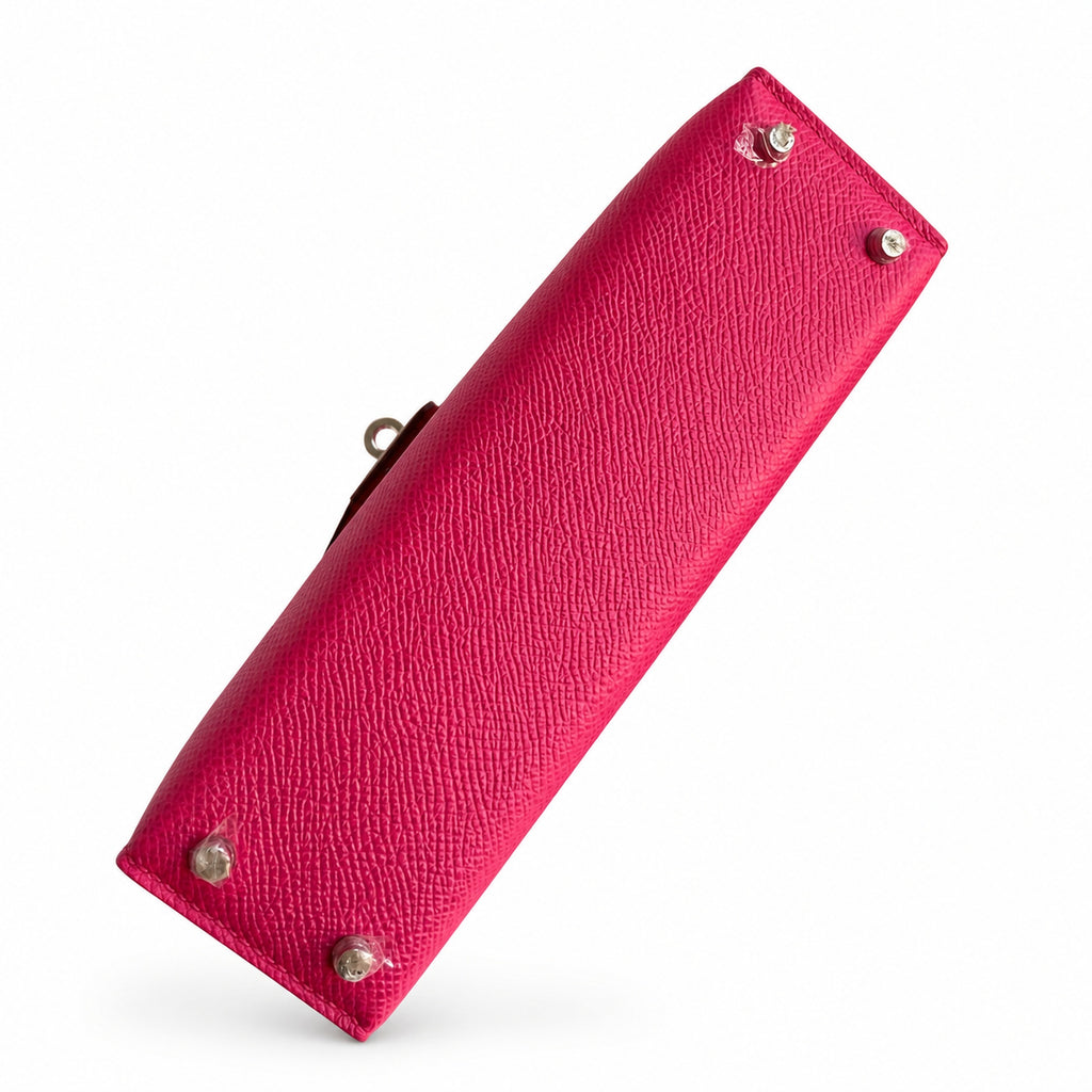 handmade Mini Kelly II 19cm imported Epsom Leather Pink Silver Buckle — Distinctive Petite Bag