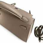 handmade Mini Kelly II 19cm imported Epsom Leather asphalt gray Silver Buckle — Versatile Mini Carry Design