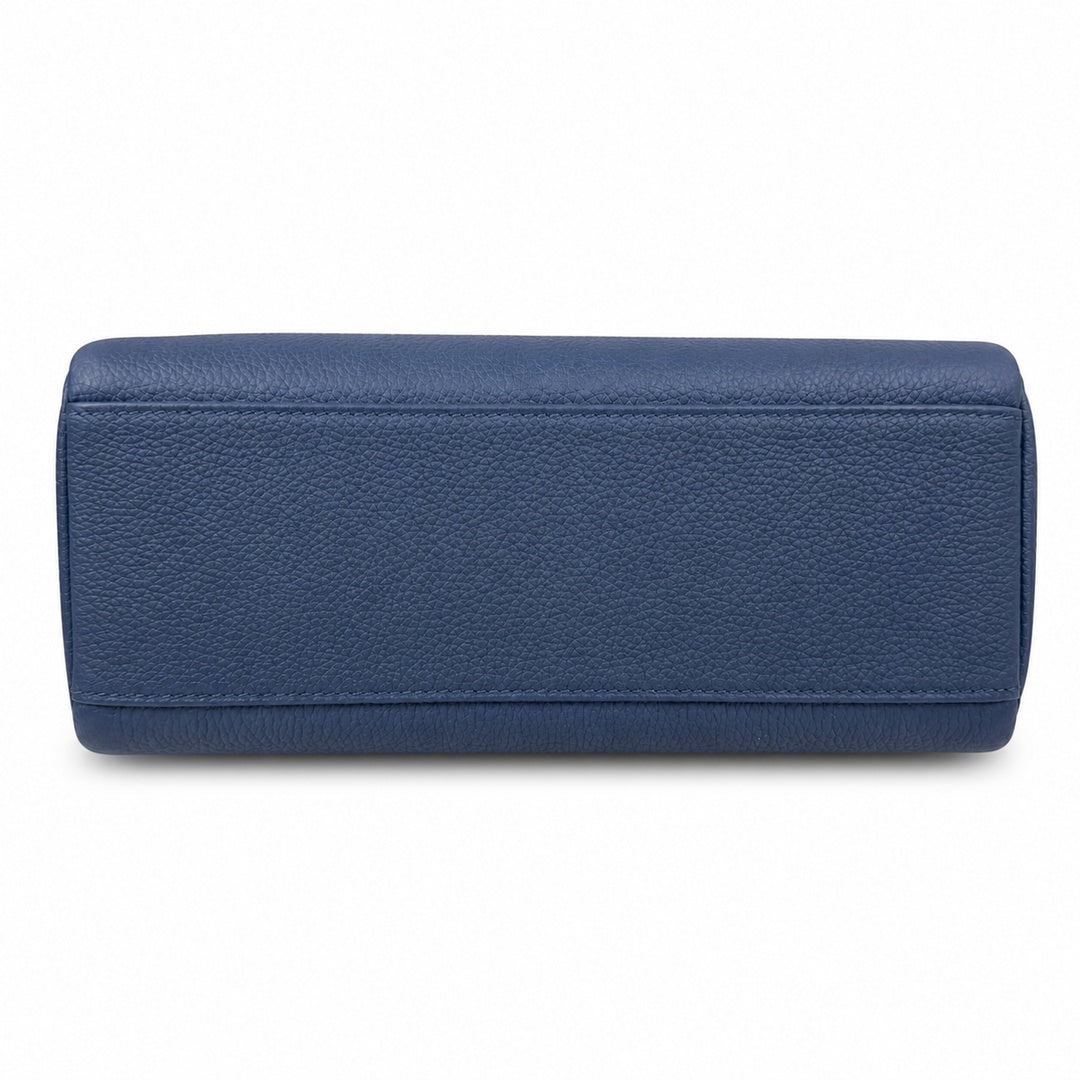 Kelly Messenger messenger bag for men and women, sapphire blue Silver Buckle, imported leather, all-steel hand-waxed thread, the best value for — Structured Top-Handle Handbag