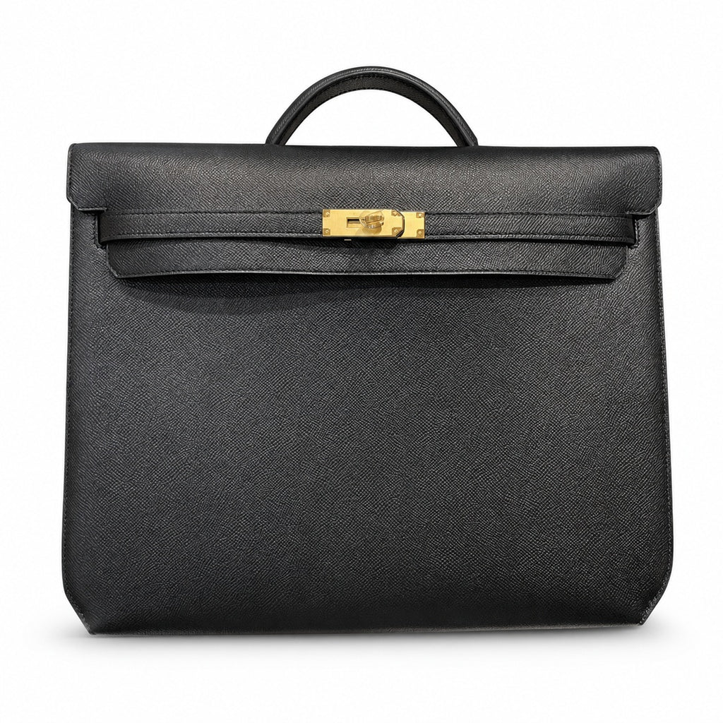 Kelly depeches 36cm Epsom Leather 89 Noir Black top handcrafted — Distinctive Clutch Silhouette
