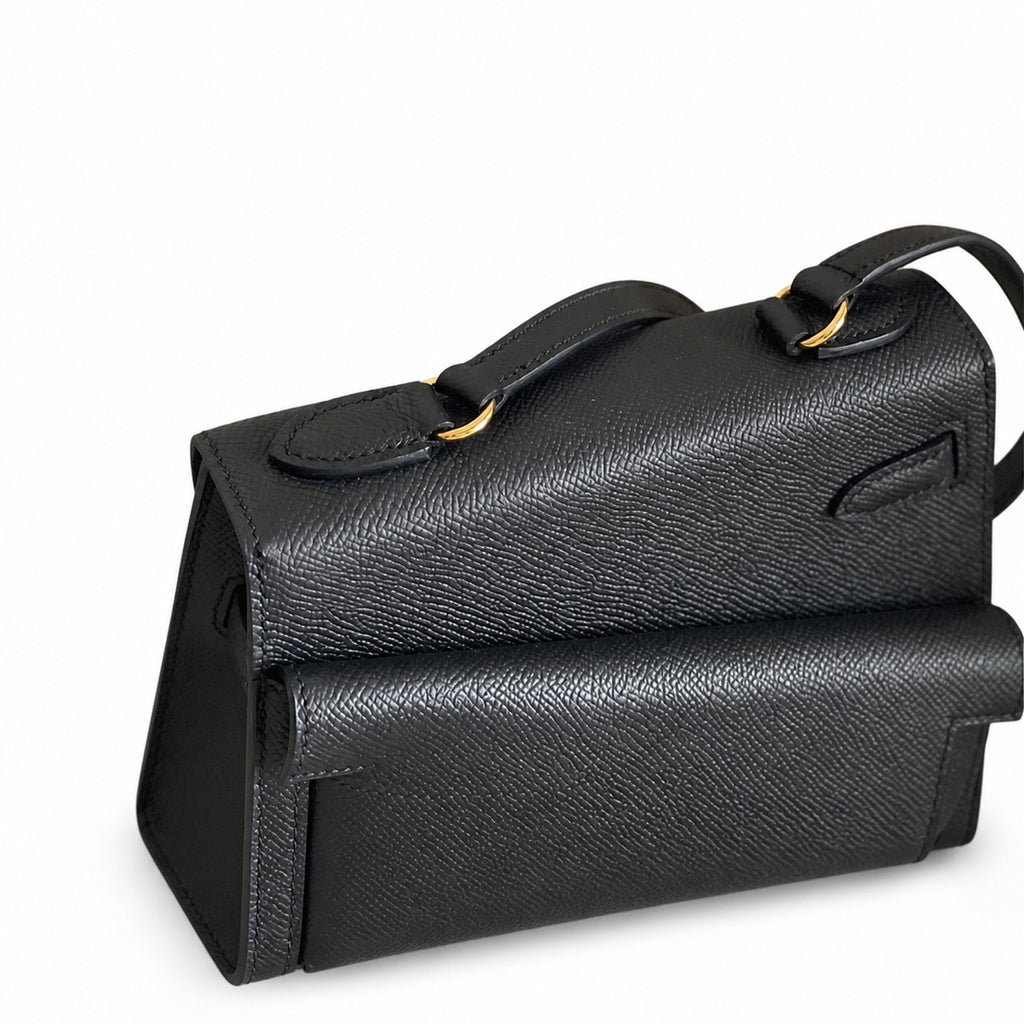 Kelly Double-Sided Epsom Leather in Black with Gold Buckle — Refined Reversible Carry Design