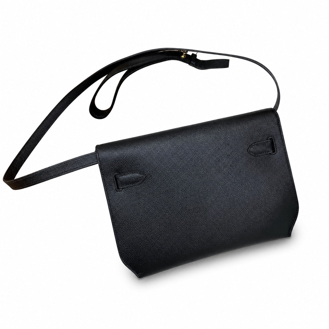 Kelly Depeches 25cm Epsom Leather 89 Black Gold Buckle — Sophisticated Compact Carry