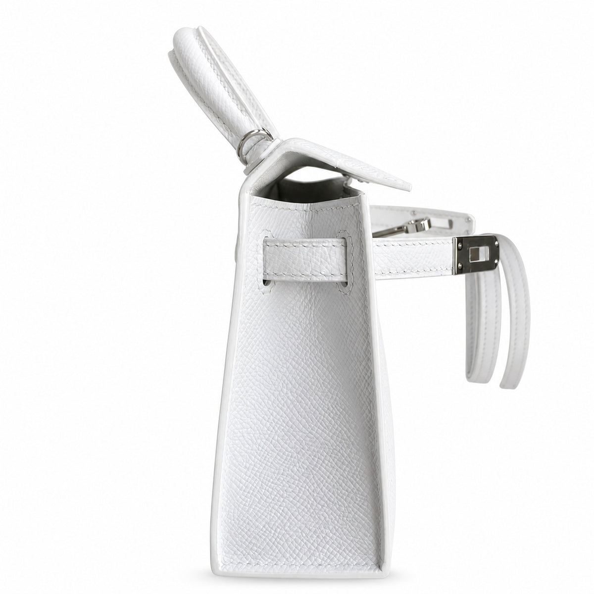 handmade Mini Kelly II 19cm imported Epsom Leather pure White Silver Buckle — Small Structured Carry Style