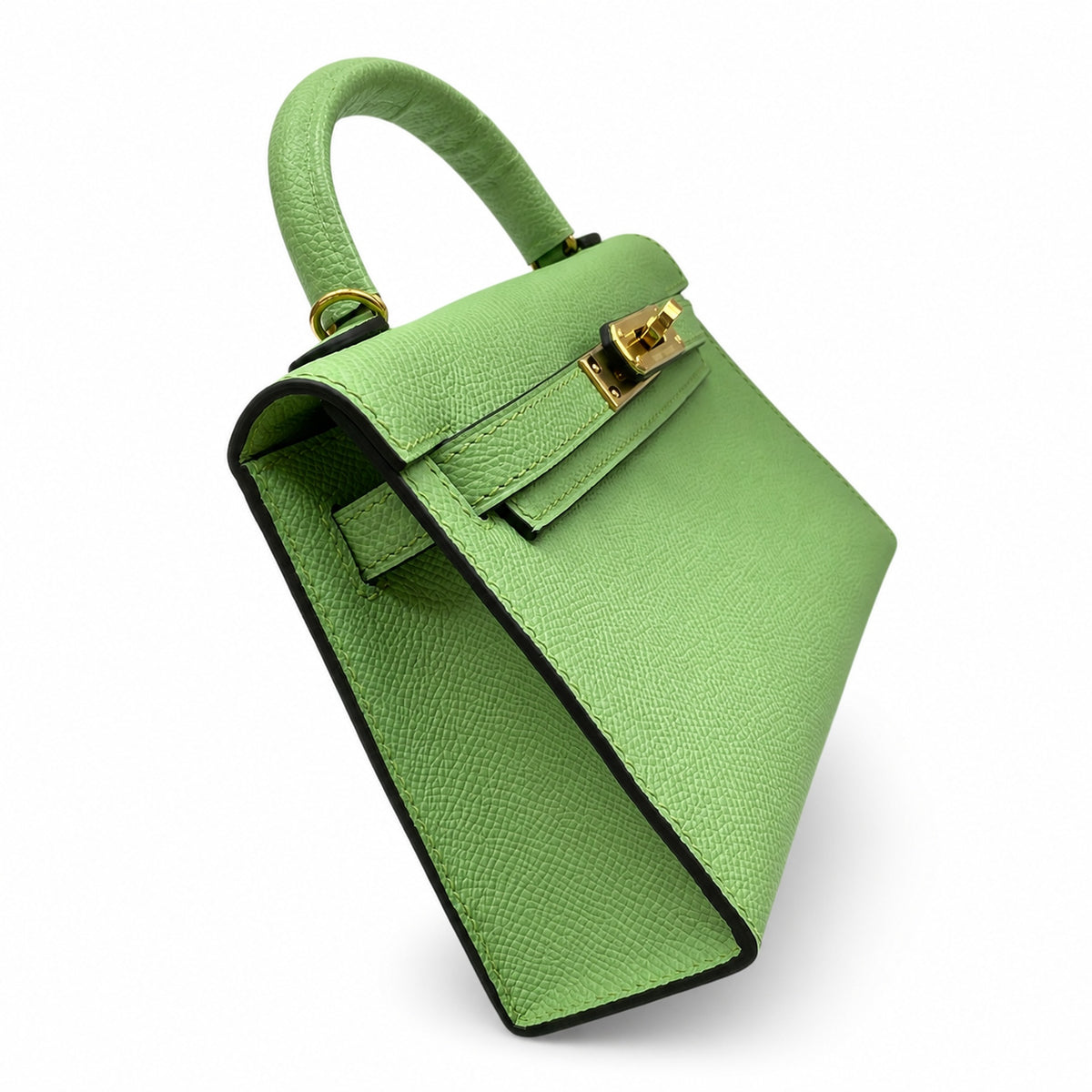 second generation Kelly 19cm imported Epsom Leather avocado green Gold and Silver Buckle wax thread — Streamlined Mini Handbag