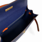Kelly 25 sapphire blue with classic orange Epsom frosted Gold Buckle handmade — Elegant Structured Carry Style