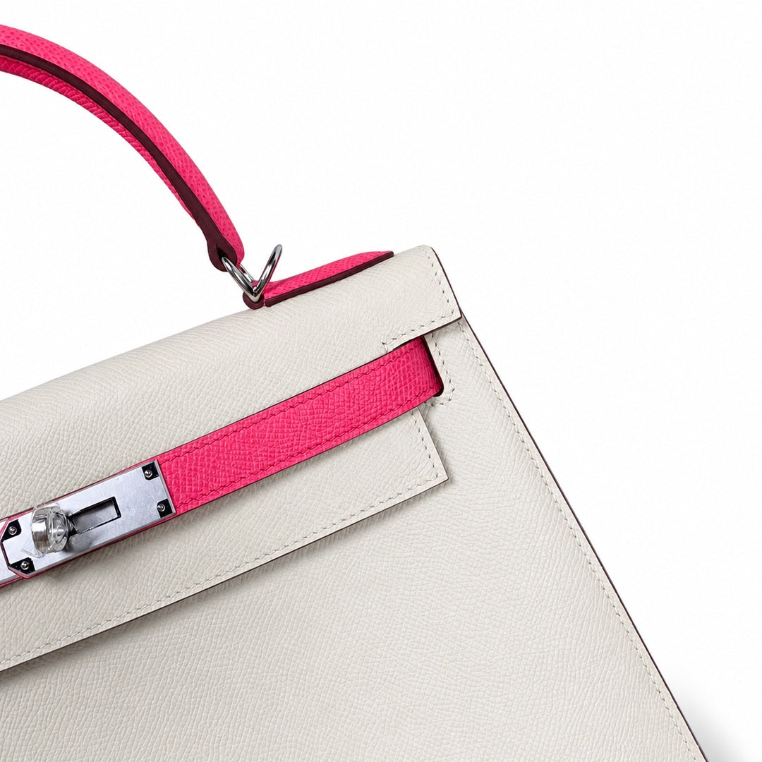 Kelly 25 Milkshake White lipstick powder Epsom Silver Buckle handmade — Timeless Top-Handle Design
