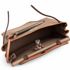 Herbag 31cm Saddle-Inspired Canvas Body with Leather Handle and Shoulder Strap — Structured Leather-Trimmed Canvas Carryall