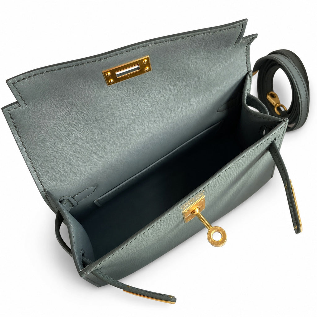handmade Mini Kelly II 19cm imported Epsom Leather almond green Gold Buckle — Elegant Compact Carry Style