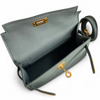 handmade Mini Kelly II 19cm imported Epsom Leather almond green Gold Buckle — Elegant Compact Carry Style