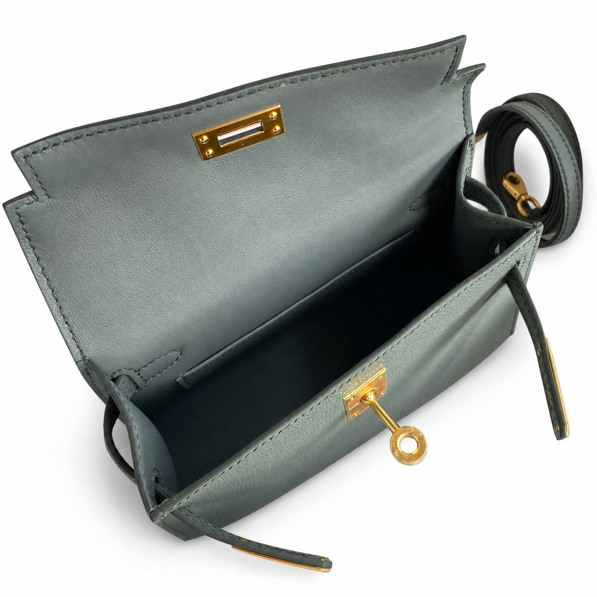 handmade Mini Kelly II 19cm imported Epsom Leather almond green Gold Buckle — Elegant Compact Carry Style