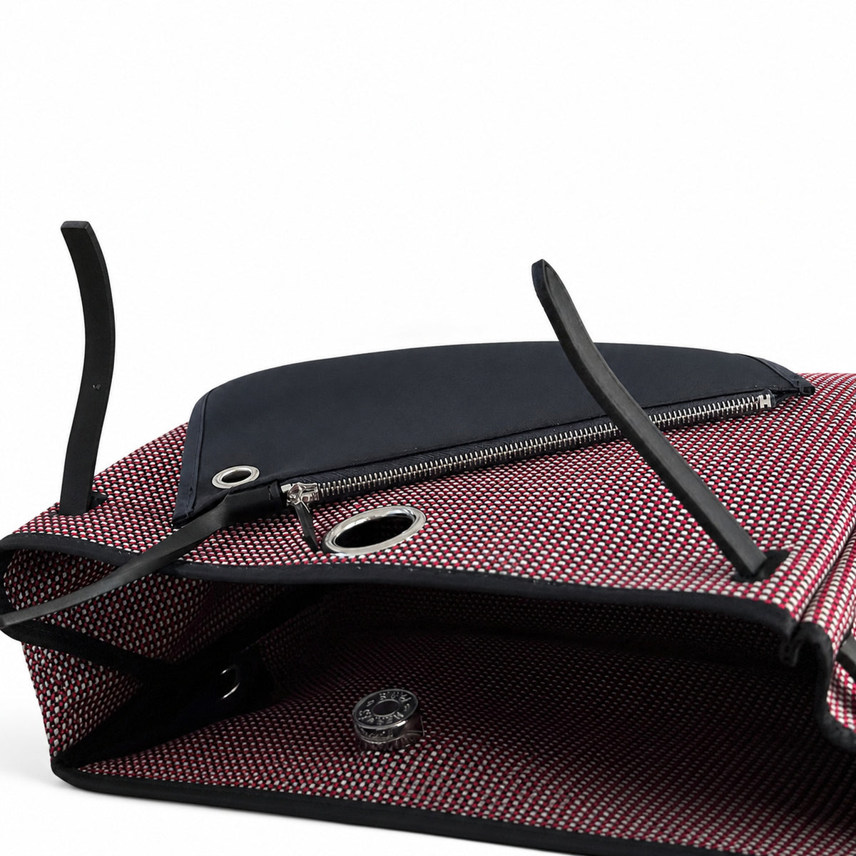 Herbag 31cm Saddle-Inspired Canvas Body with Leather Handle and Shoulder Strap — Distinctive Leather-Trimmed Canvas Design