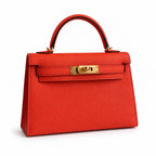 handmade Mini Kelly II 19cm imported Epsom Leather Texas Pink Gold Buckle — Versatile Mini Carry Design