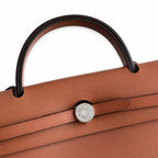 Herbag 31cm Saddle-Inspired Canvas Body with Leather Handle and Shoulder Strap — Polished Canvas-and-Leather Handbag