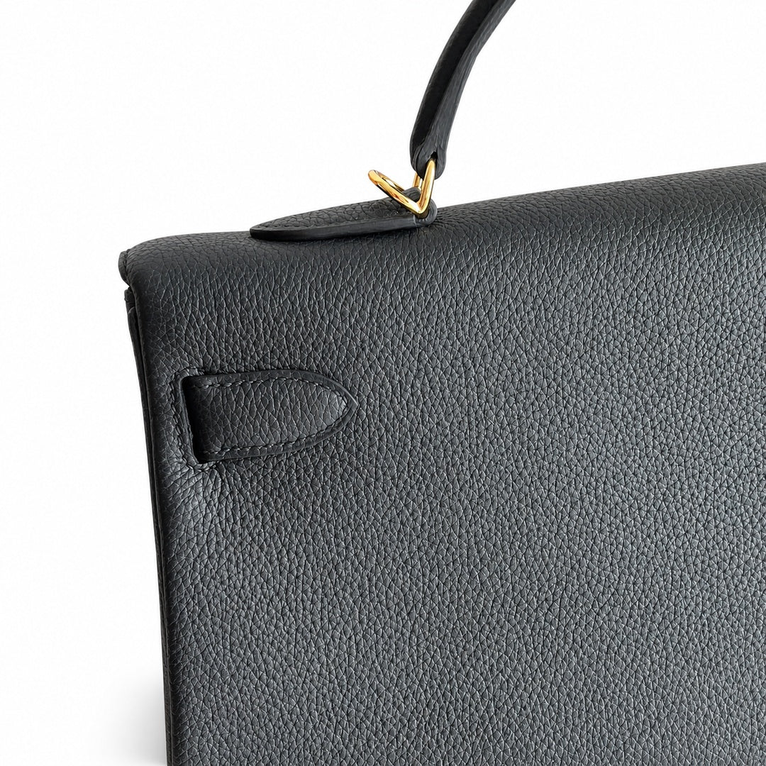 Kelly 40cm in Black Togo Leather with Gold Buckle Handmade — Sophisticated Carry Design