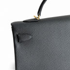 Kelly in Black Togo Leather with Gold Buckle Handmade — Structured Top-Handle Handbag